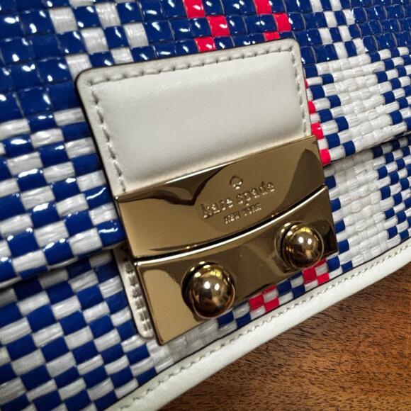 Kate spade clutch purse with dustbag blue white pink woven plaid front flap chic - Picture 11 of 16